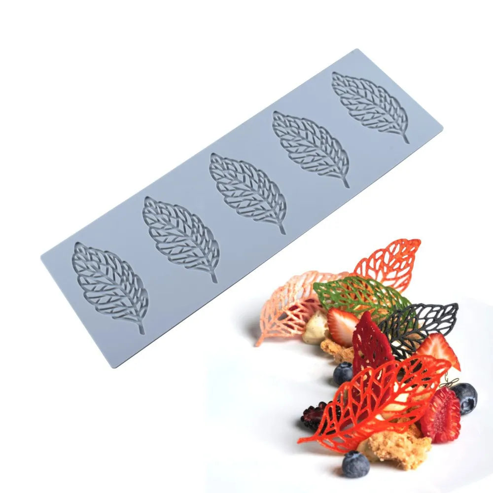Silicone Leaf Fondant Molds - Chocolate and Pastry Baking Mould for Cake Decorating, Sugar Lace Veil Mat, Gumpaste Decoration Tools