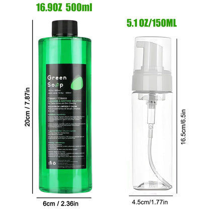 Ultra Concentrated Tattoo Green Soap Kit – 30/250/500ML Cleaning Solution with 150ml Foaming Bottle for Tattoo Care & Skin Cleaning