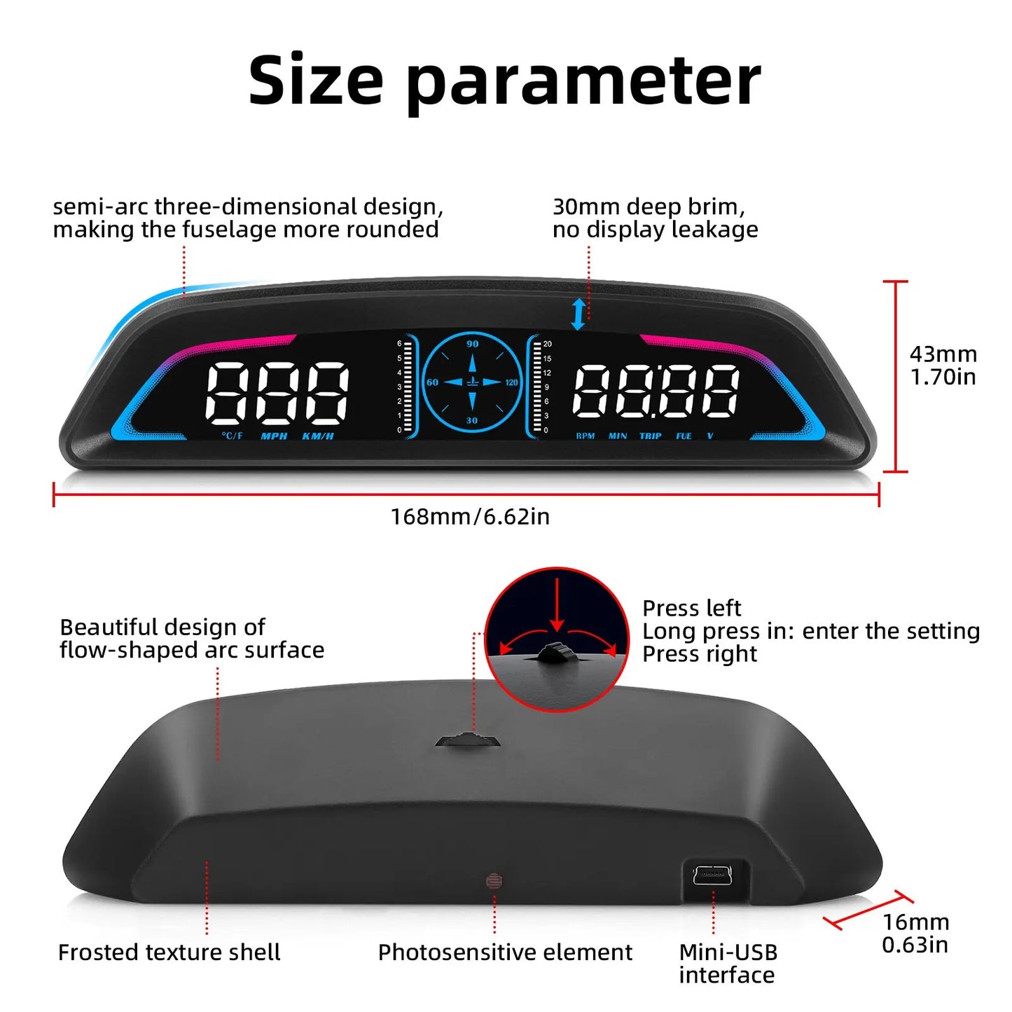 AD G3/B3 OBD2 GPS Head-Up Display – Smart Car HUD with Digital Speedometer, RPM, Water Temp, Clock & Security Alarm