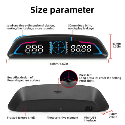AD G3/B3 OBD2 GPS Head-Up Display – Smart Car HUD with Digital Speedometer, RPM, Water Temp, Clock & Security Alarm