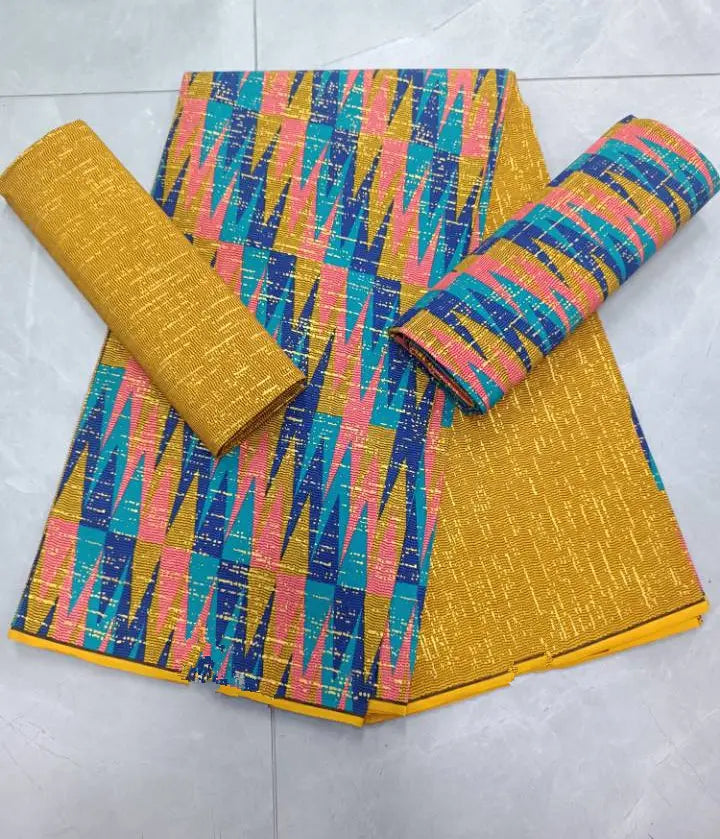 Real Ankara Wax Lace Fabric - 100% Cotton Nigerian Gold Print, 6 Yards Ghana Style Party Dress Material