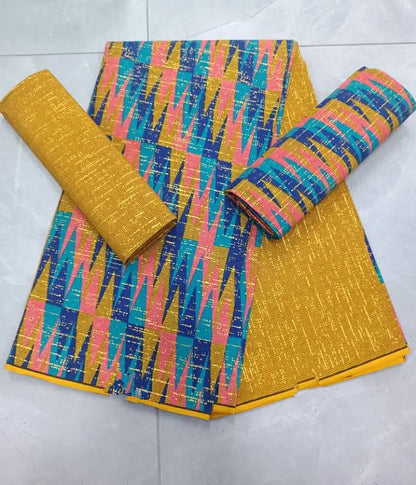 Real Ankara Wax Lace Fabric - 100% Cotton Nigerian Gold Print, 6 Yards Ghana Style Party Dress Material