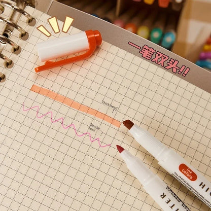 5-Color Double-Ended Highlighter Pen Set - Cute Pastel Fluorescent Markers for Drawing, Art, and Japanese-Style Stationery