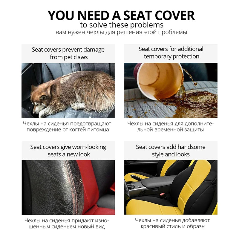 Brand Embroidery Universal Car Seat Cover Set with Organizer – Premium Interior Protection for Golf 4, Citroen C4, IZH 2126, Hyundai i20 & Honda Models