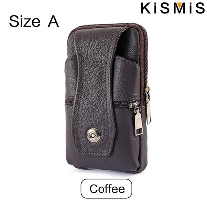Men’s Leather Vintage Waist Bag – Phone Holster Pouch for Travel, Hiking & Outdoor Use