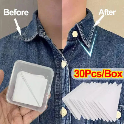 Collar Sticker Polo T-Shirt Stand Collar Shaper | Fixed Pads Anti-roll Adhesive | Clear Triangle Tape for Collar Tidy | Shirt Accessories
