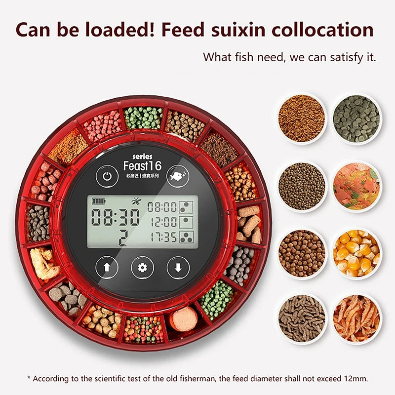 Automatic Fish Feeder for Aquarium – Rechargeable Food Dispenser with Timer, LCD Display & USB Cable