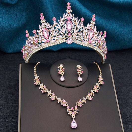 Princess Crown Bridal Jewelry Set - Tiara, Necklace and Earrings for Weddings and Prom
