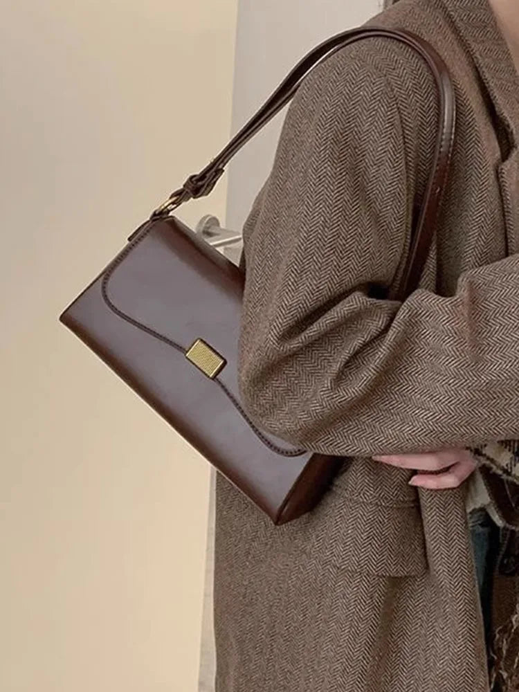 Retro Underarm Bag for Women – New Autumn Winter Fashion, Solid Color PU Leather Handbag, Casual Commuter Single Shoulder Bag