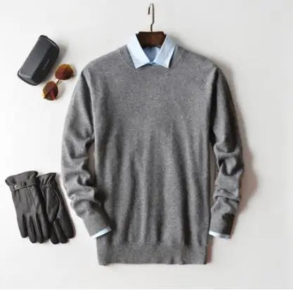 Men’s Classic V-Neck Pullover Sweater – 2024 Autumn Winter Cashmere-Cotton Blend Warm Jumper