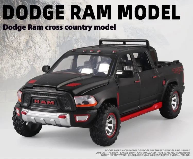 1:32 RAM Pickup Truck Alloy Model – Sound, Light & Spring-Back Action Toy for Kids’ Adventure Play