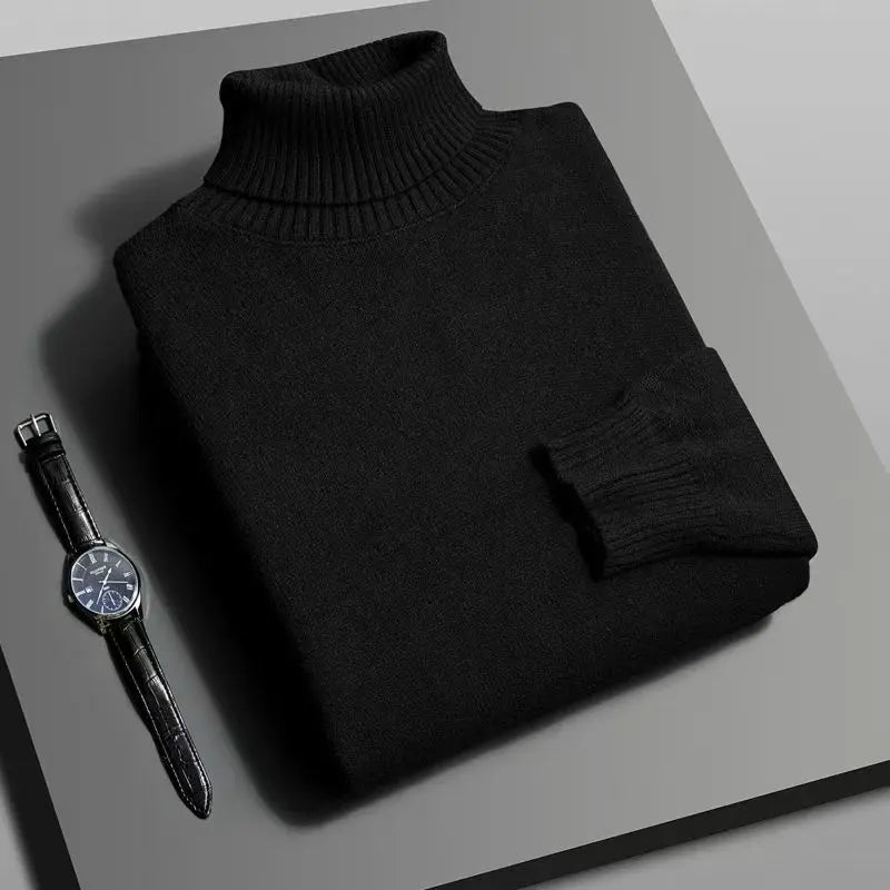 Men’s Knitted Turtleneck Sweater - Slim Fit Long Sleeve Anti-Pilling Pullover for Autumn Streetwear Style