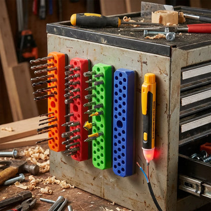 43-Hole Magnetic Screwdriver Bit Storage Box - 1/4-Inch Hex Bit Holder for Toolboxes and Drill Bit Storage
