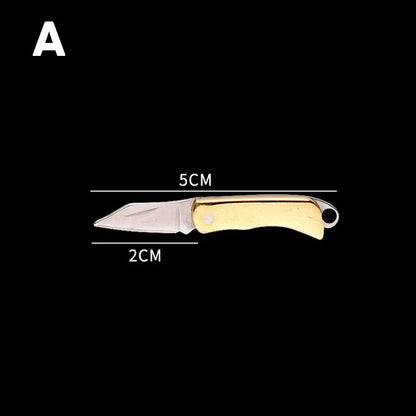 Mini Brass Knife Keychain - Stainless Steel Folding Cleaver Pendant Pocket Tool