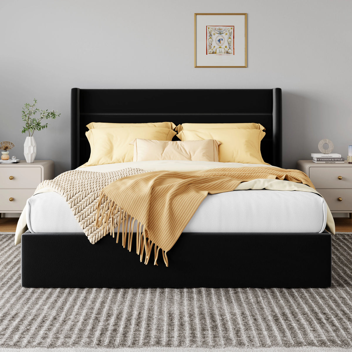 HOOMIC Lift-Up Storage Bed with Wingback Headboard - Heavy-Duty Hydraulic Platform Bed with Large Underbed Storage