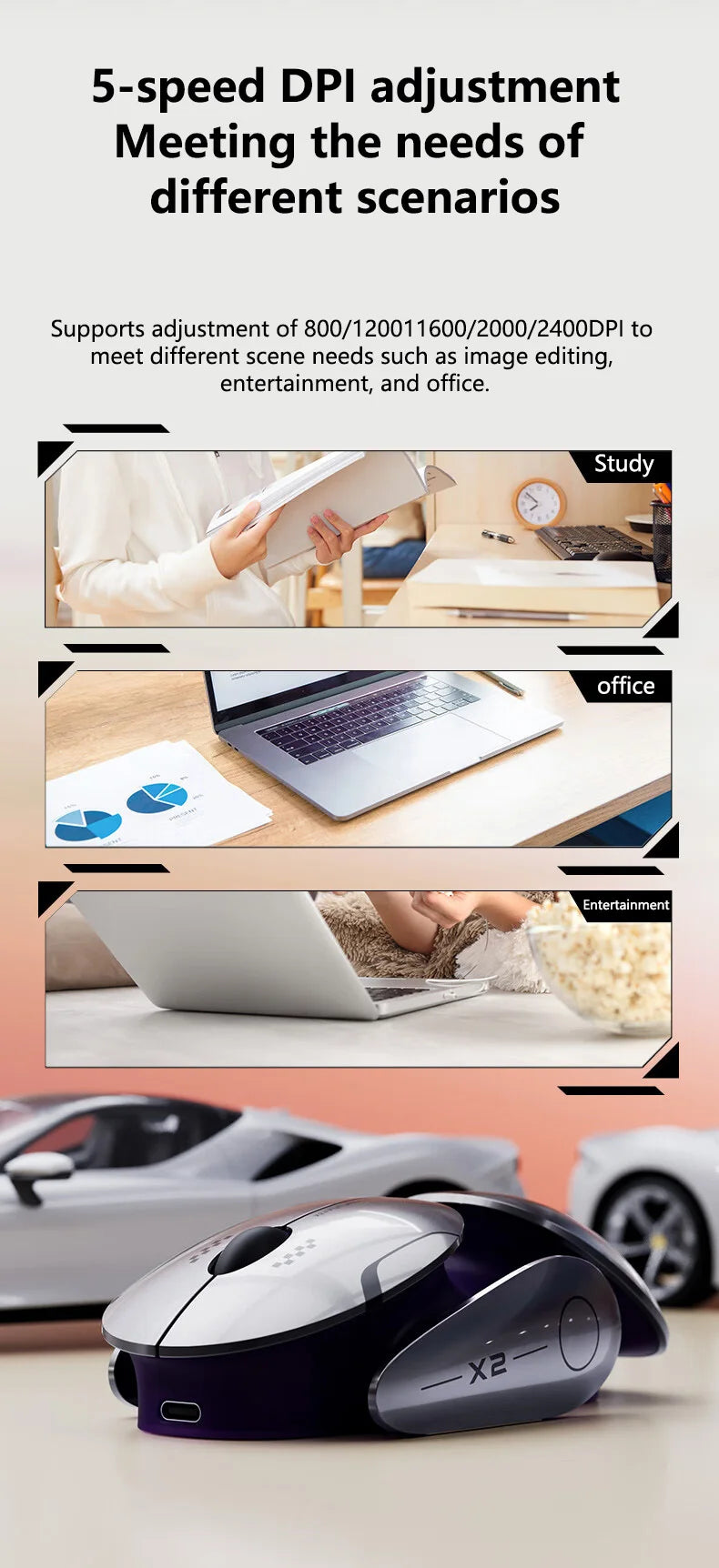 Inphic X2 Silent Bluetooth Mouse – Rechargeable Wireless Gaming & Office Mouse with Metal Base for Computer & Laptop
