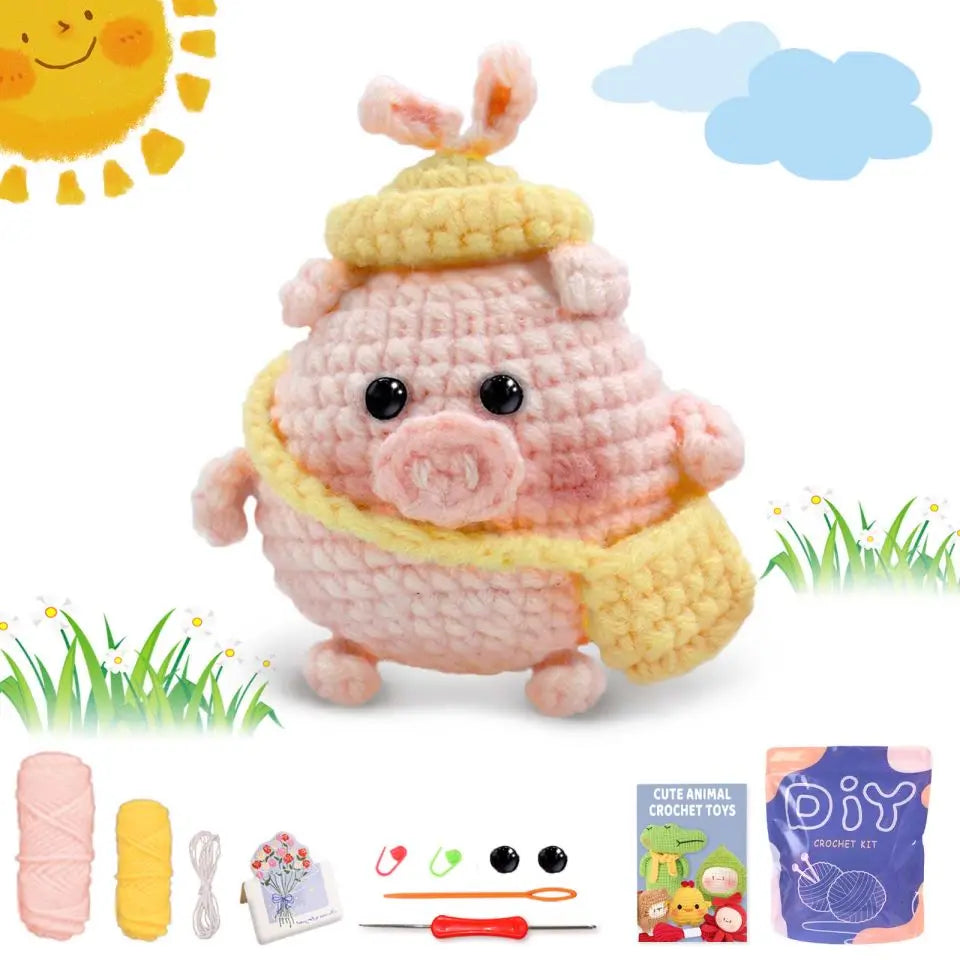 Animal Crochet Kit for Beginners - DIY Starter Set with Step-by-Step Knitting & Craft Supplies