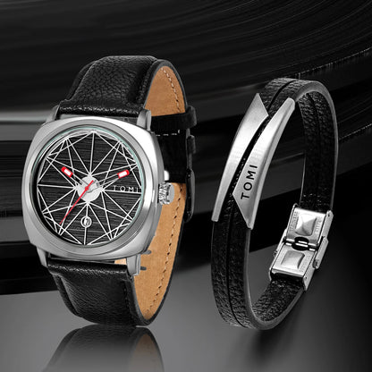 TOMI 2024 Men's Luxury Watch & Bracelet Gift Set – Business Quartz Calendar Watch, 2PCS Versatile Reloj for Men