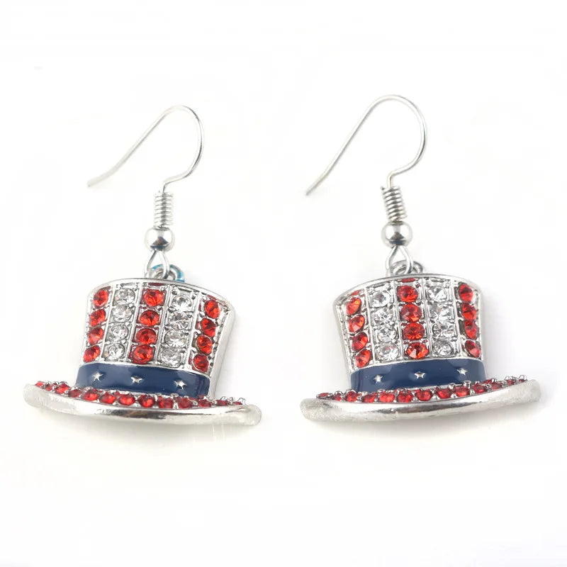 American Flag Drop Earrings - USA Patriotic Red White Blue 4th of July Jewelry Accessories for Women