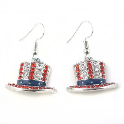 American Flag Drop Earrings - USA Patriotic Red White Blue 4th of July Jewelry Accessories for Women