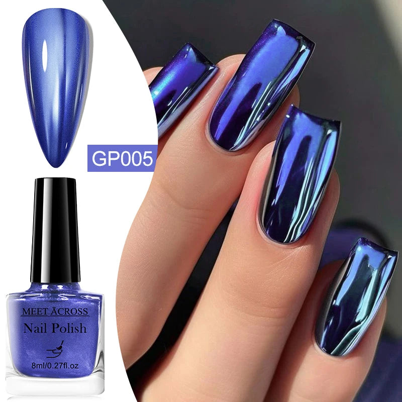 8ml Metallic Mirror Effect Nail Polish – Fast Drying Long-Lasting DIY Manicure Art, No Lamp Cure Nail Supplies