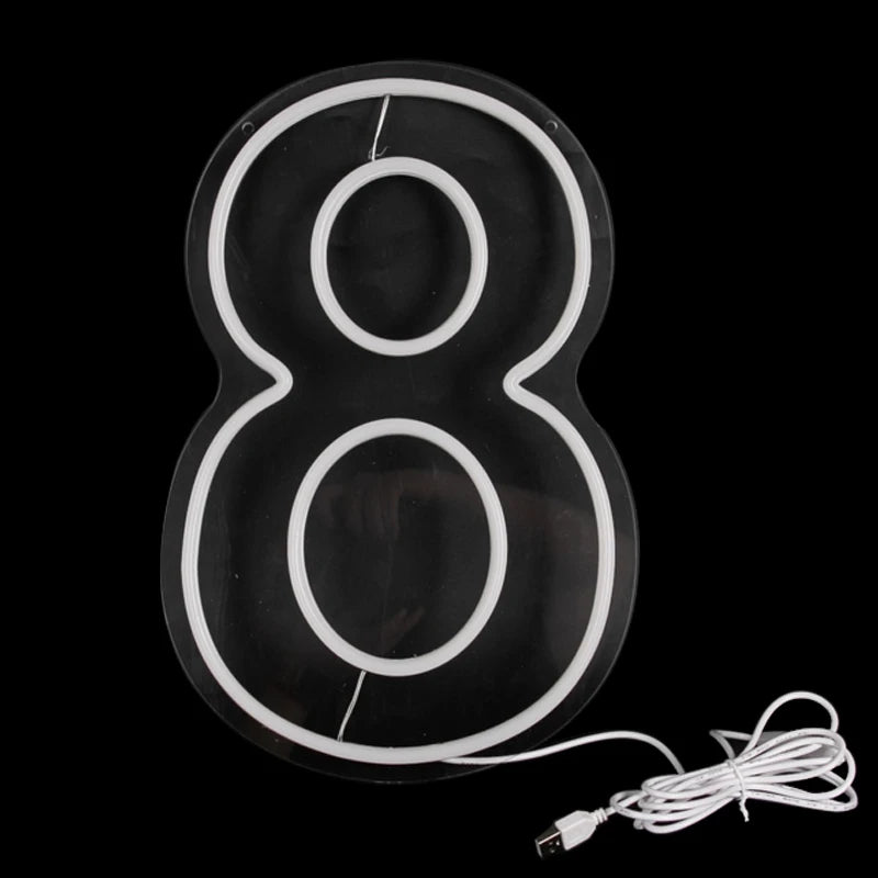 Numbers Neon Sign 0–9 – Acrylic LED Birthday, Wedding & Business Wall Decor with Switch