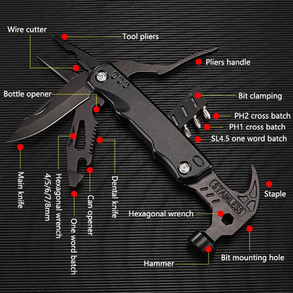 Multifunctional Pliers Multitool - Stainless Steel Claw Hammer with Nylon Sheath for Outdoor Survival, Camping, Hunting, and Hiking