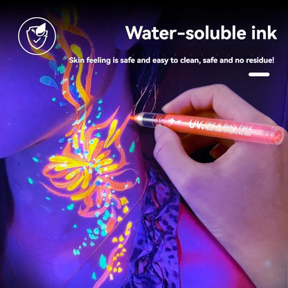 8-Color Neon UV Acrylic Paint Pens - Fluorescent Glow-in-the-Dark Markers for DIY Art & Crafts