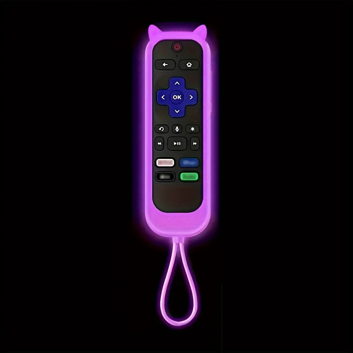 Glow-in-the-Dark Cat Ear Silicone TV Remote Cover - Cute Protective Case for TCL, Hisense & Roku Remotes