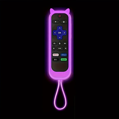 Glow-in-the-Dark Cat Ear Silicone TV Remote Cover - Cute Protective Case for TCL, Hisense & Roku Remotes