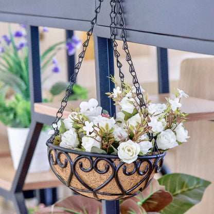 Coconut Brown Round Iron Chain Hanging Basket – European Style Flowerpot for Succulents & Chlorophytum Comosum Plants
