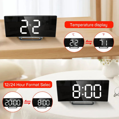 Noiseless LED Mirror Alarm Clock — Large Digital Display Silent Electronic Clock
