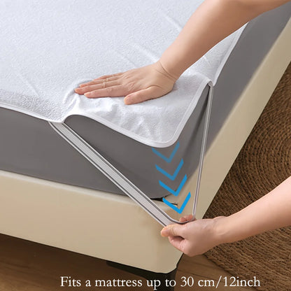 Waterproof Terry Cloth Mattress Protector - Soft Breathable Knitted Fitted Bed Cover Skin-Friendly Design