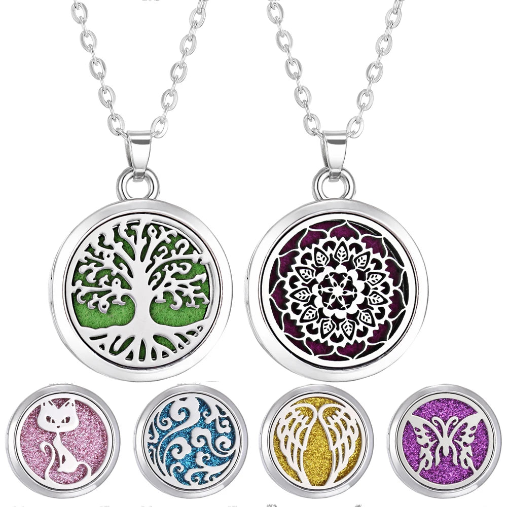 Tree of Life Aromatherapy Necklace – Stainless Steel Essential Oil Diffuser Locket Pendant