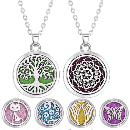 Tree of Life Aromatherapy Necklace – Stainless Steel Essential Oil Diffuser Locket Pendant