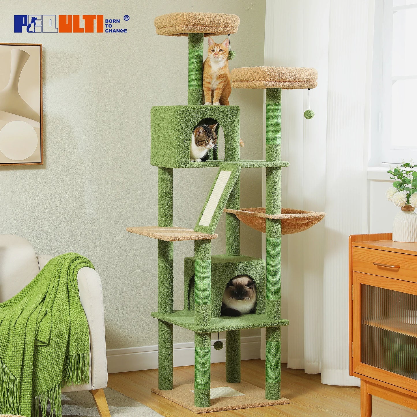 Large Cat Tree Tower – Multi-Level Plush Indoor Cat Condo with Scratching Posts, Boards, Perches & Caves