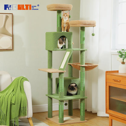Large Cat Tree Tower – Multi-Level Plush Indoor Cat Condo with Scratching Posts, Boards, Perches & Caves