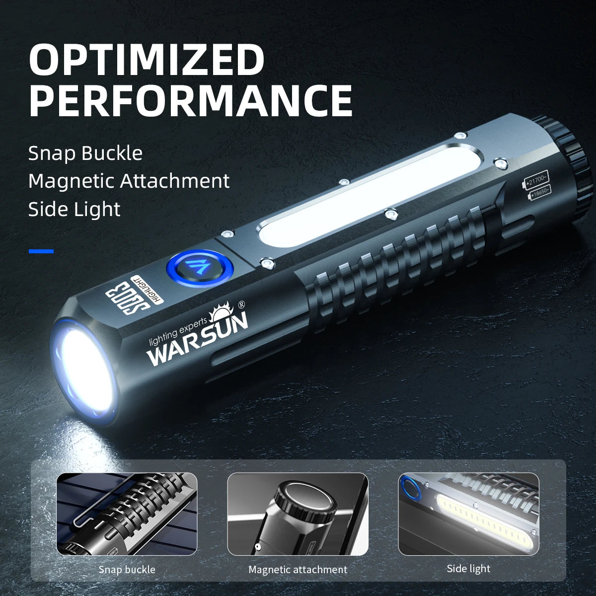 Warsun Powerful LED Flashlight – Rechargeable Magnet Torch with 8 Modes, Portable Lantern for Camping & Hiking