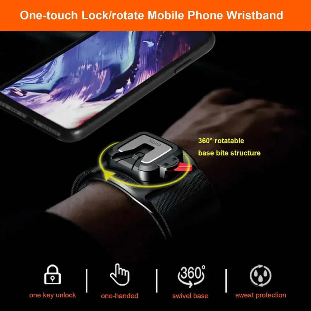 360° Rotatable Wristband Cell Phone Holder – Detachable Armband for Biking, iPhone 15 Pro Max