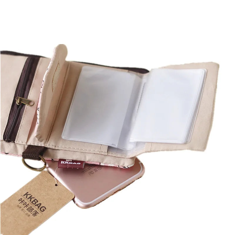 Women’s Canvas Cartoon Card Wallet – Foldable Key Organizer & Coin Purse, Small Pouch Money Bag for Girls 2024
