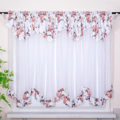 Rural Floral Lace Curtain Panel - Flower Trim Rod Pocket Window Decor for Living Room Bedroom Kitchen