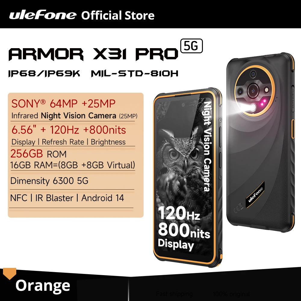 【World Premiere】Ulefone Armor X31 Pro 5G Rugged Smartphone – Android 14, 6.56” Display, 16GB+256GB, 64MP Night Camera, 6050mAh, NFC
