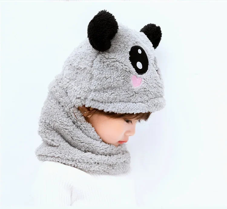 Cartoon Winter Hat for Kids - Thickened Scarf Cap with Fleece for Boys & Girls, 1-18 Years