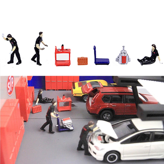 RM 1:64 Automotive Repairman & Tools Micro Mini Figure Model — Diecast Scene Collectible
