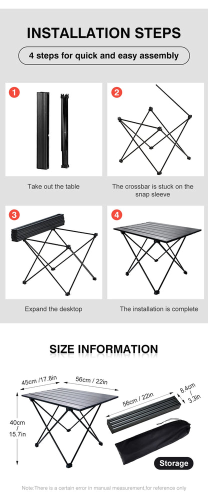 PACOONE Portable Camping Table – Ultralight, Foldable Aluminium Desk for Hiking, BBQ & Picnic