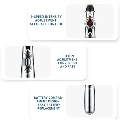 Electric Massage Pen – Adjustable Battery-Powered Muscle Relaxer for Body, Back & Hands, Silver