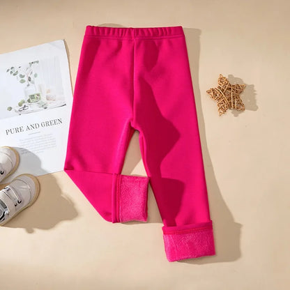 Winter Girls’ Fleece-Lined Thickened Trousers – Slim-Fit, Elastic Candy-Colored Pants to Keep Your Princess Cozy