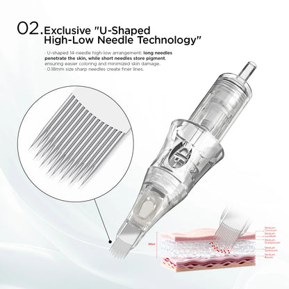 10PCS U14/0.18-ST Universal Tattoo Cartridge Needles with Built-in Sponge – Half-Wall Needles for Eyebrow & Lip Tattoo Machines