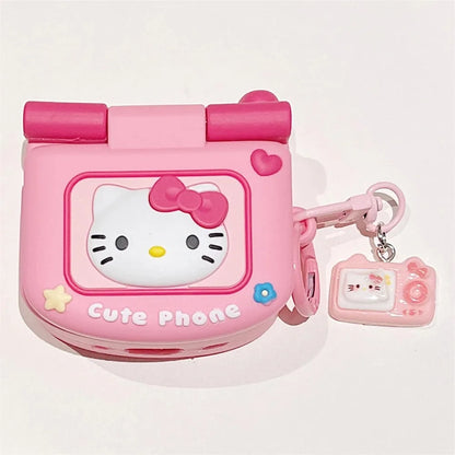 AirPods 1/2/3/4 Pro/Pro2 Silicone Case – 3D Hello Kitty Cartoon Headphone Box with Retro Mirror KT Cover