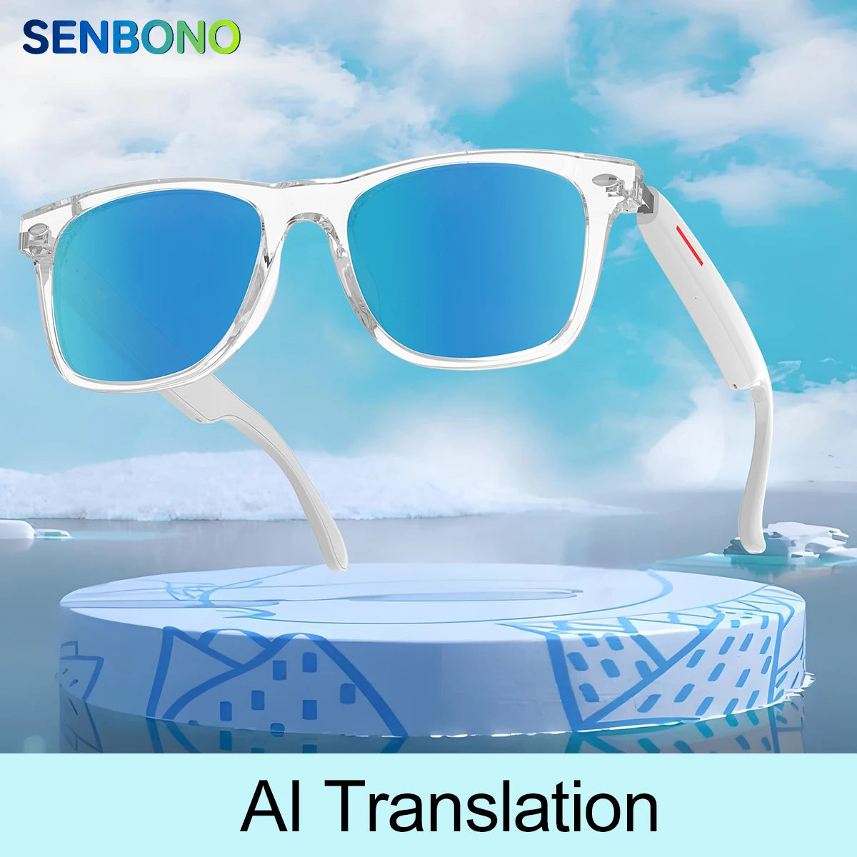 SENBONO Smart AI Translation Glasses – Real-Time Translation in 100+ Languages with Bluetooth Music, Built-in Mic & Speakers